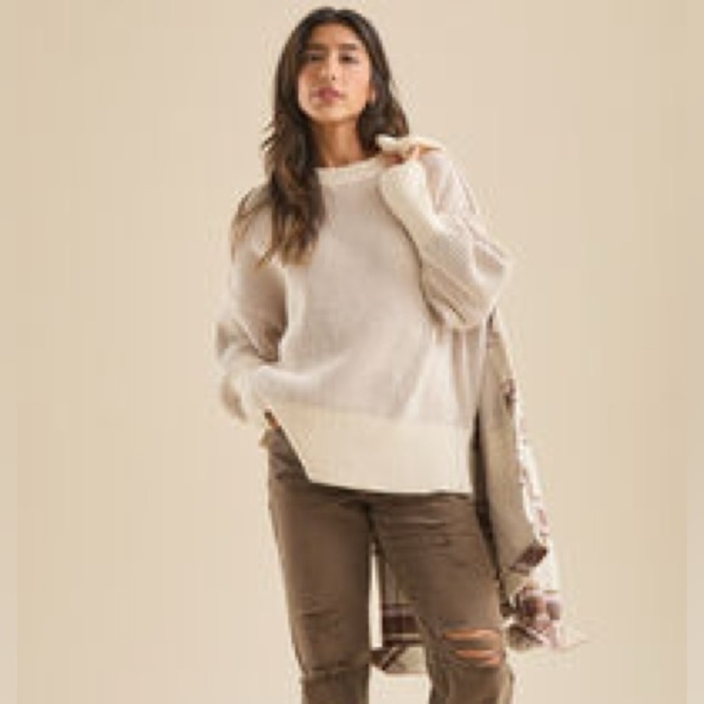 Altar’d State. Alison Matte Chenille Pullover. Taupe/Cream. Size Medium.